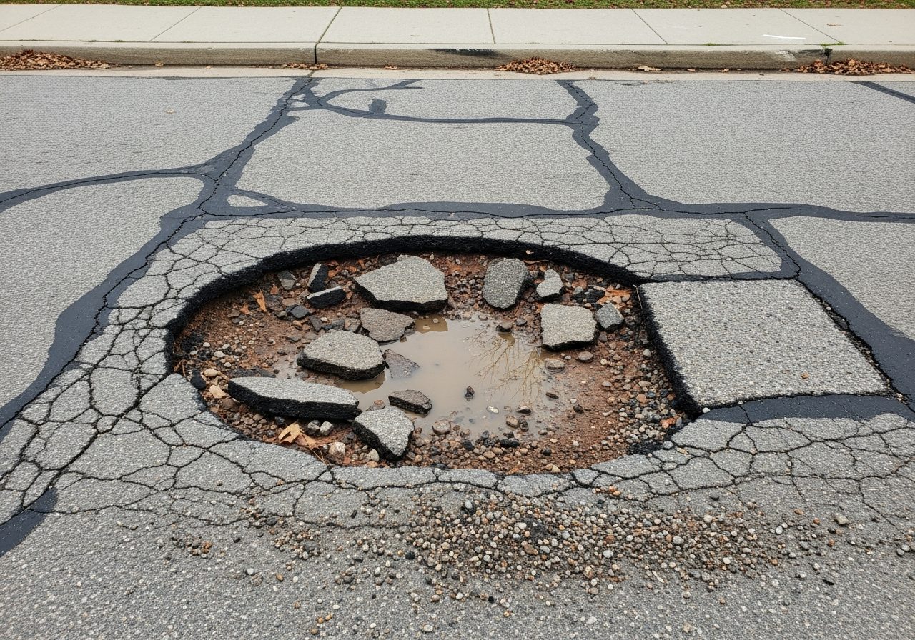 Deep pothole on a Pittsburgh street
